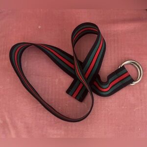 Striped Black, Red, And Green Belt with Silver Buckle Elastic Belt